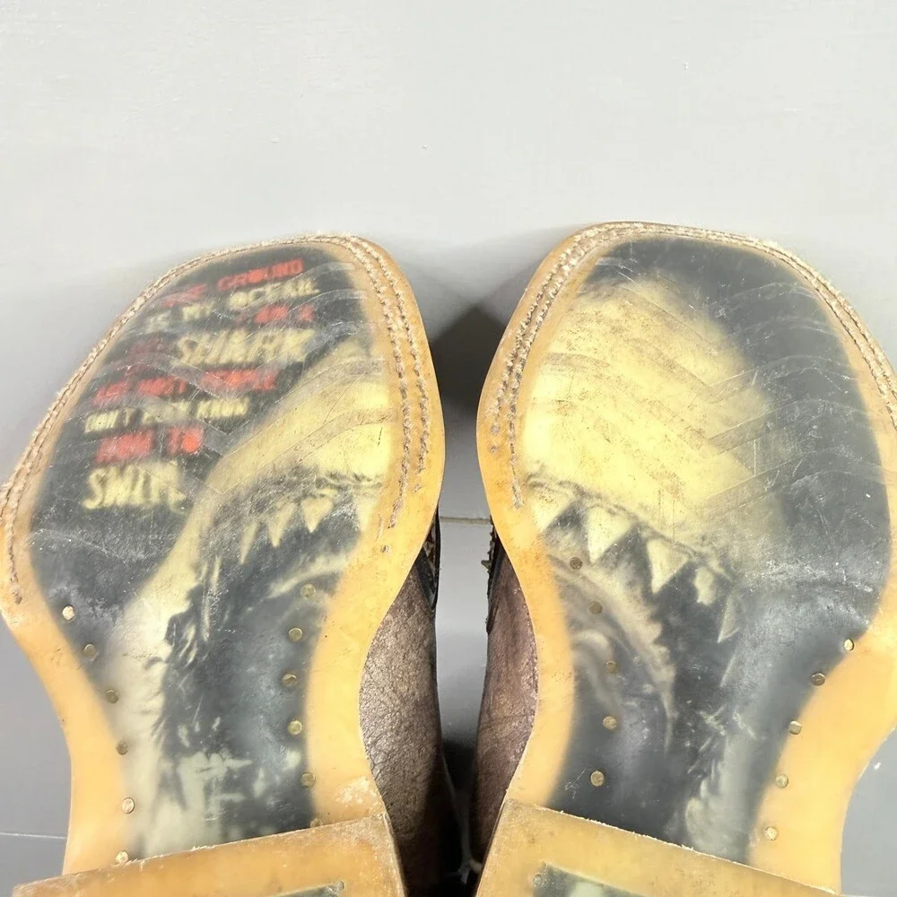 Tin Haul Sharky Cowboy Boots Boys Size 13 Brown Leather Shark Teeth Mouth